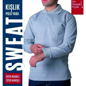Polo Yaka Sweat Gri