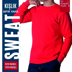 Sıfır Yaka Sweat Kırmızı