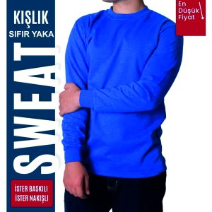 Sıfır Yaka Sweat Saks Mavi